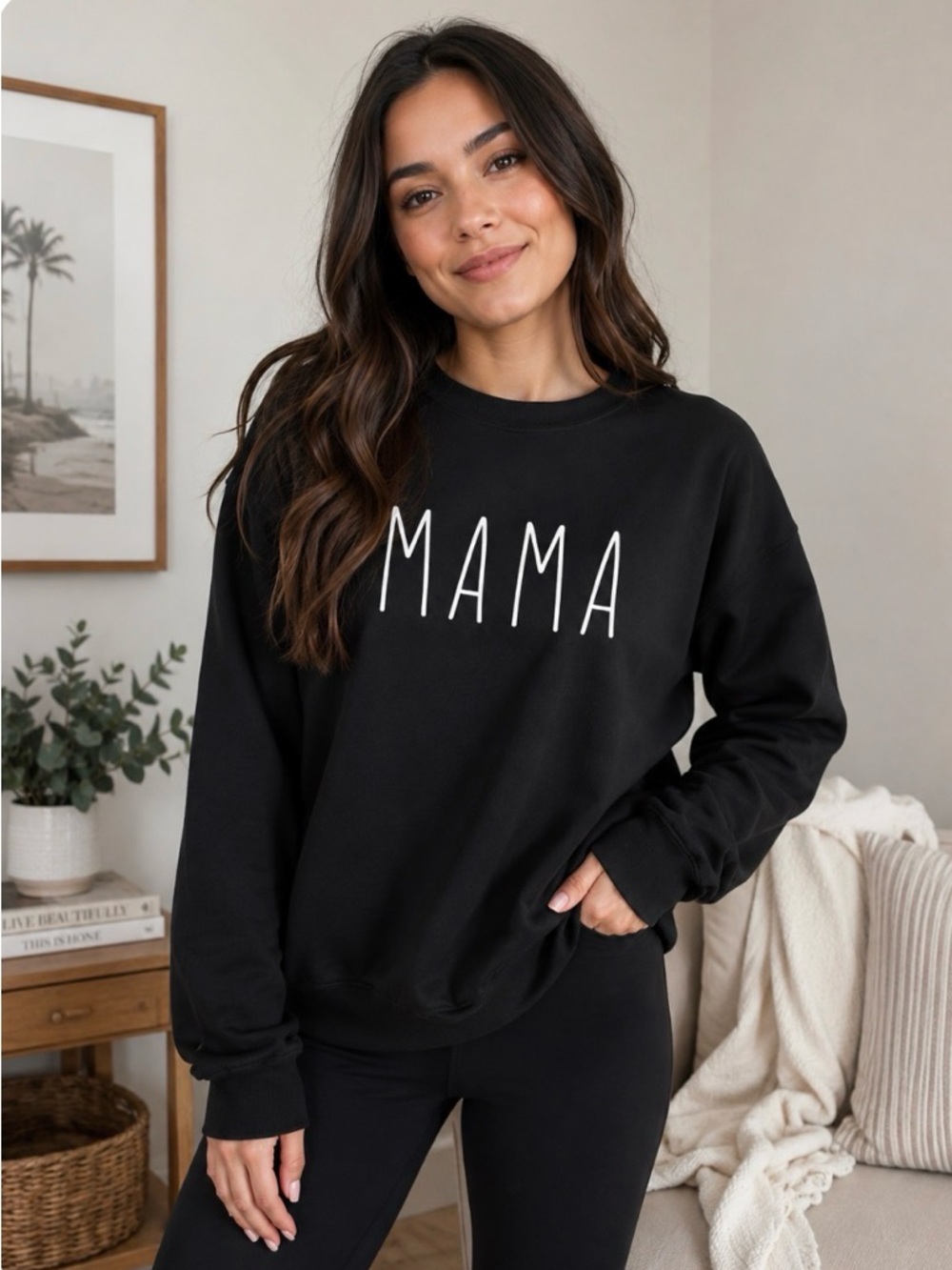 Athletic Works woman’s L Black Pullover with White Logo Printing/ mama crewneck